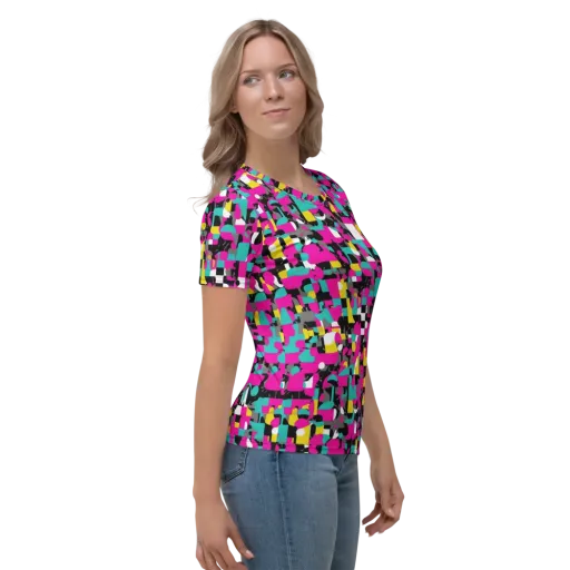 Pink Circuitry on a Women's Crew Neck T-Shirt