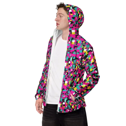 Pink Circuitry on a Men's Windbreaker