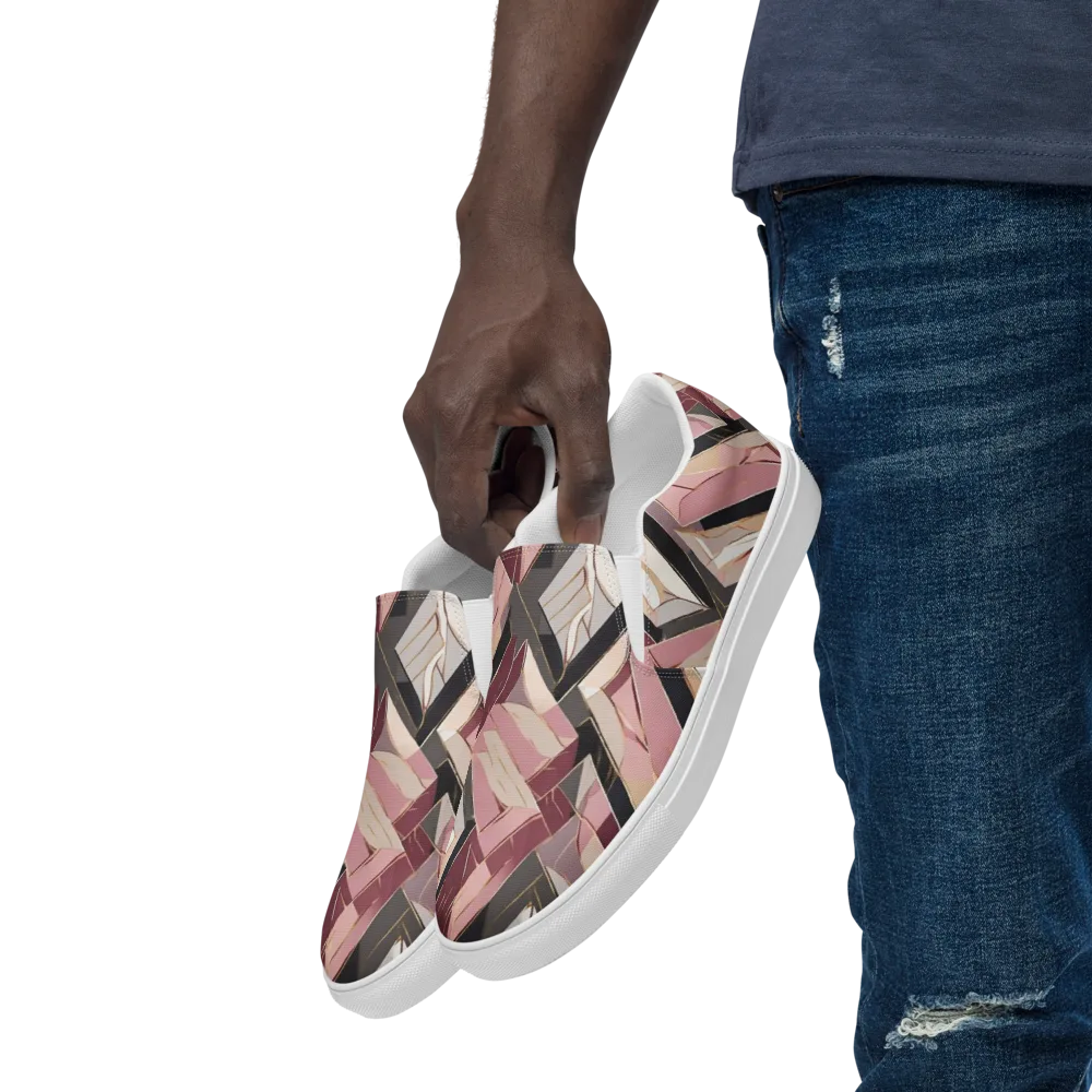 Rose Quartz Angles on Men's Slip-On Canvas Shoes — Left Front