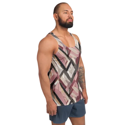 Rose Quartz Angles on a Men's Tank Top