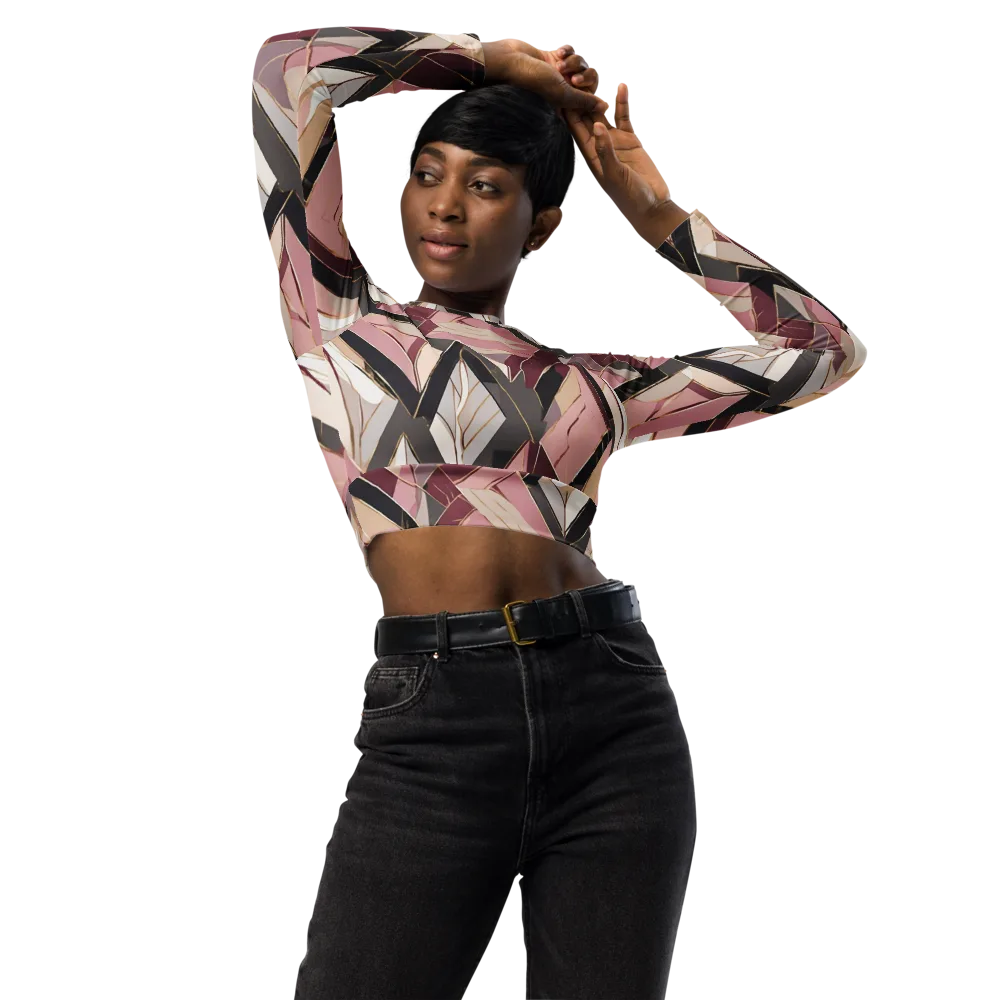 Rose Quartz Angles on Long Sleeve Crop Top — Front