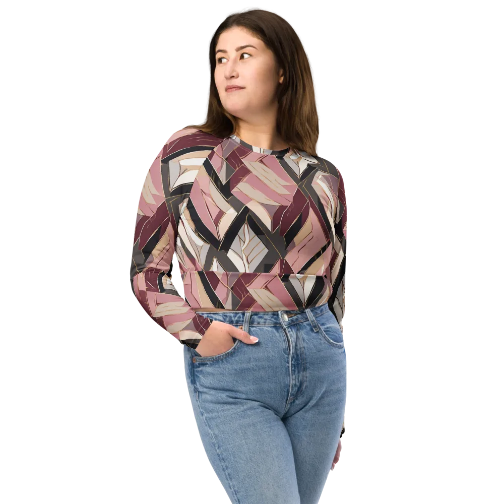 Rose Quartz Angles on Long Sleeve Crop Top — Front