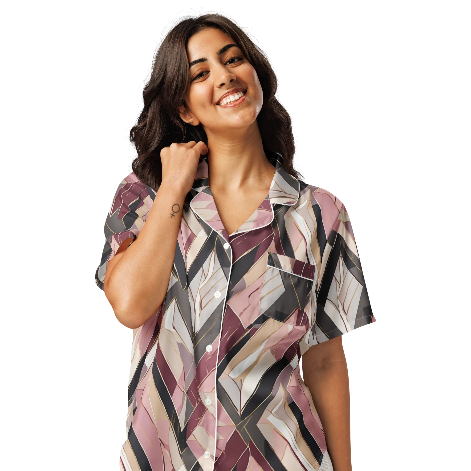 Rose Quartz Angles on Women's Short Sleeve Pajama Top — Front
