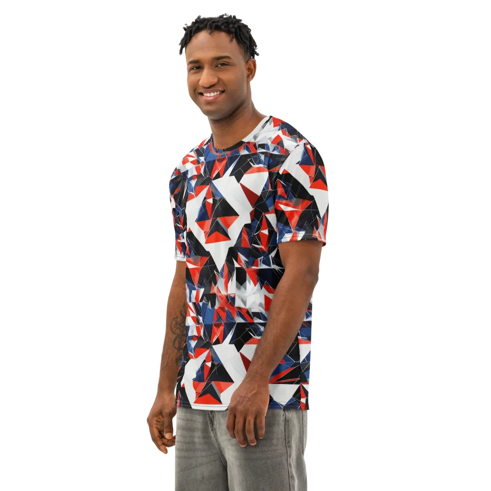 Redline Shards on Men's Cotton Crew Neck T-Shirt — Left Front