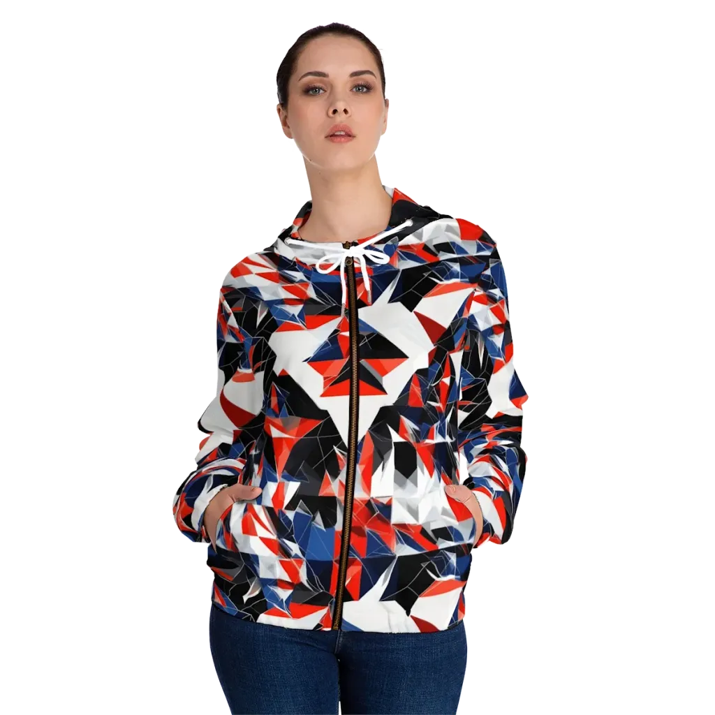 Redline Shards on Women's Full-Zip Hoodie — Front On Person