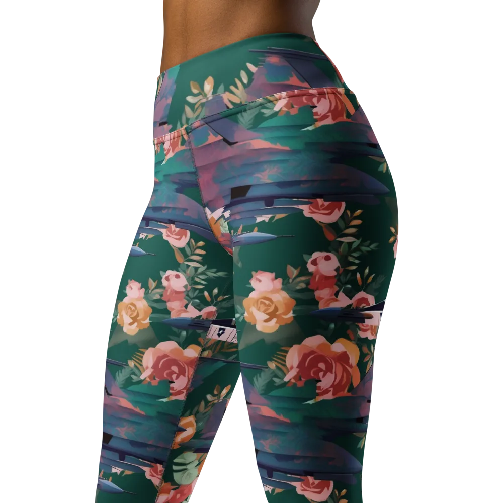 Bougainvillea Afterburner on Yoga Leggings — Left Front