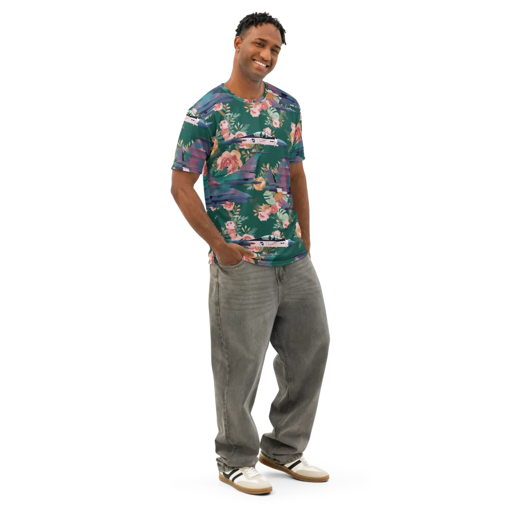 Bougainvillea Afterburner on Men's Cotton Crew Neck T-Shirt — Right Front