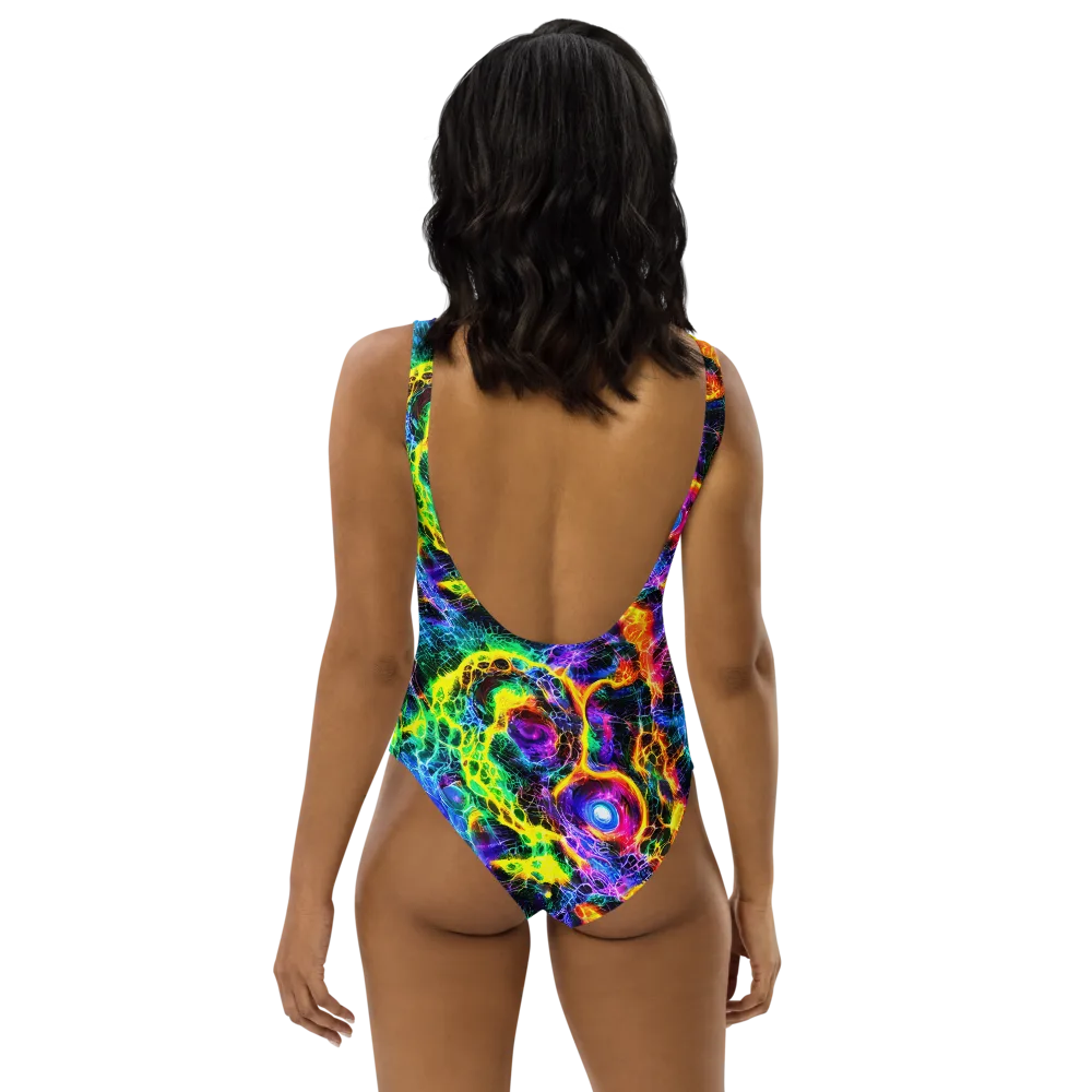 Vivid Veil on One-Piece Swimsuit — Back