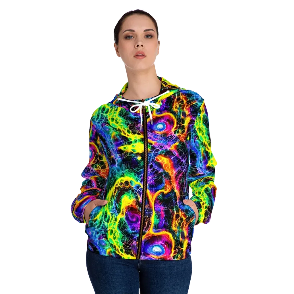 Vivid Veil on Women's Full-Zip Hoodie — Front On Person