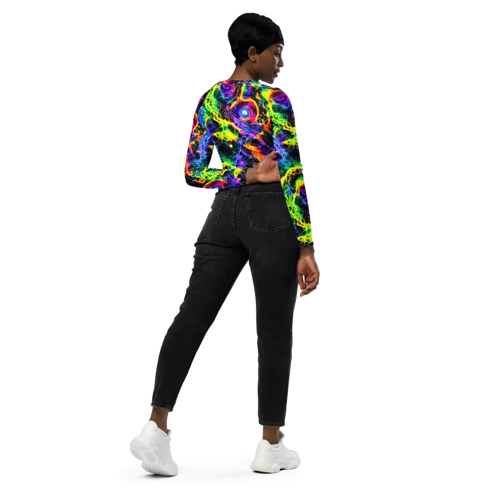 Vivid Veil on Long Sleeve Crop Top — Right Back