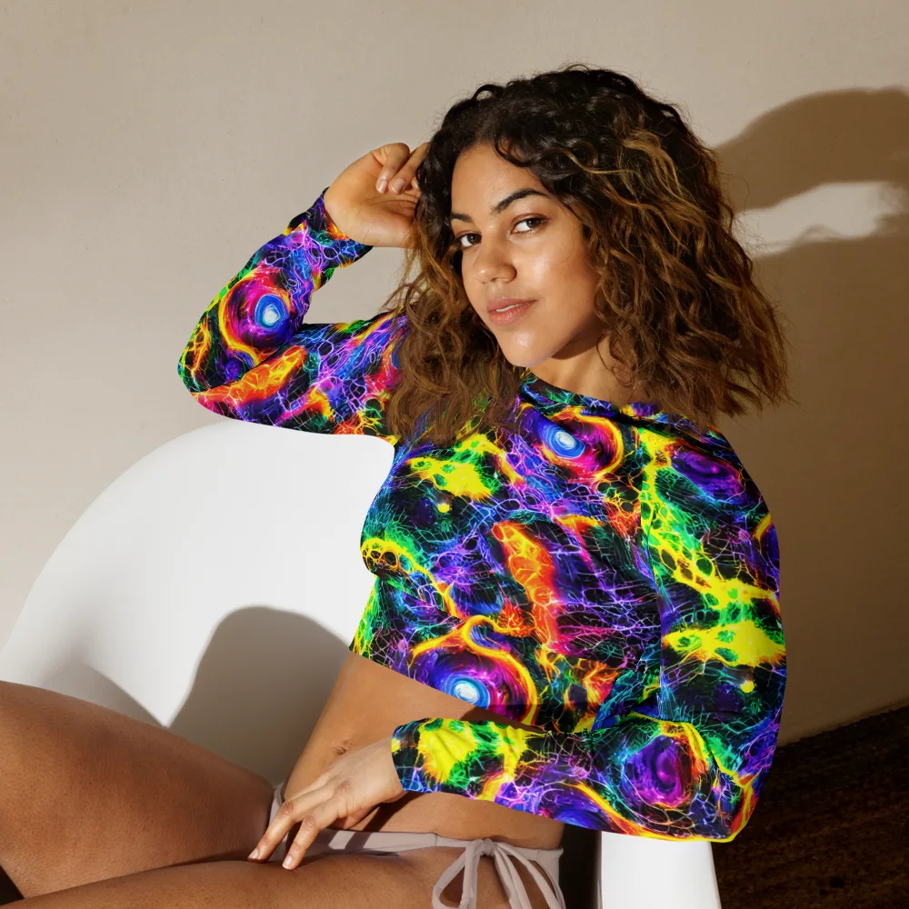 Vivid Veil on Long Sleeve Crop Top — Left Front