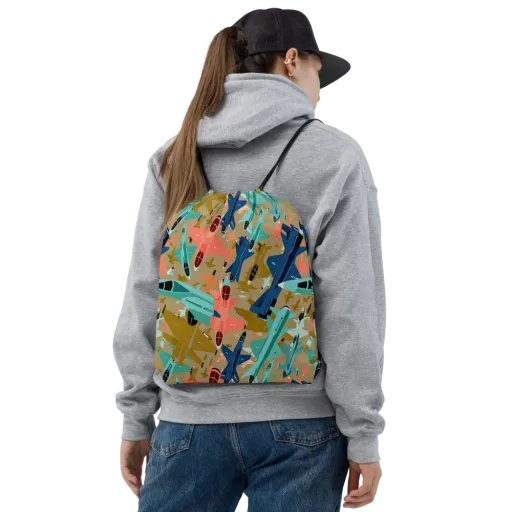 Aerial Arcade Drawstring Bag on model