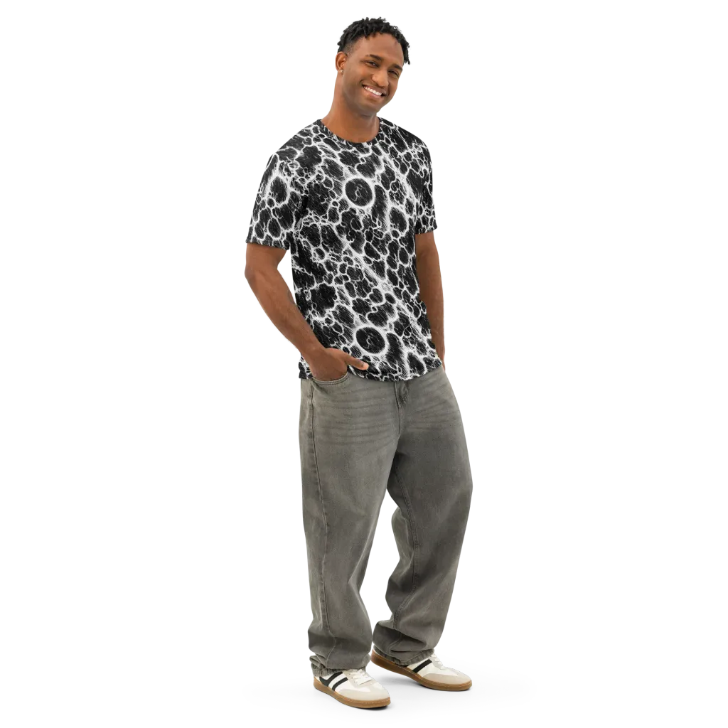 Black Ice Rift on Men's Cotton Crew Neck T-Shirt — Right Front