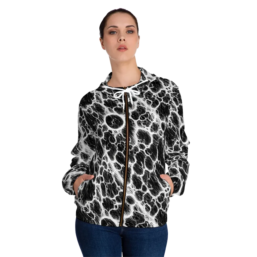 Black Ice Rift on Women's Full-Zip Hoodie — Front On Person