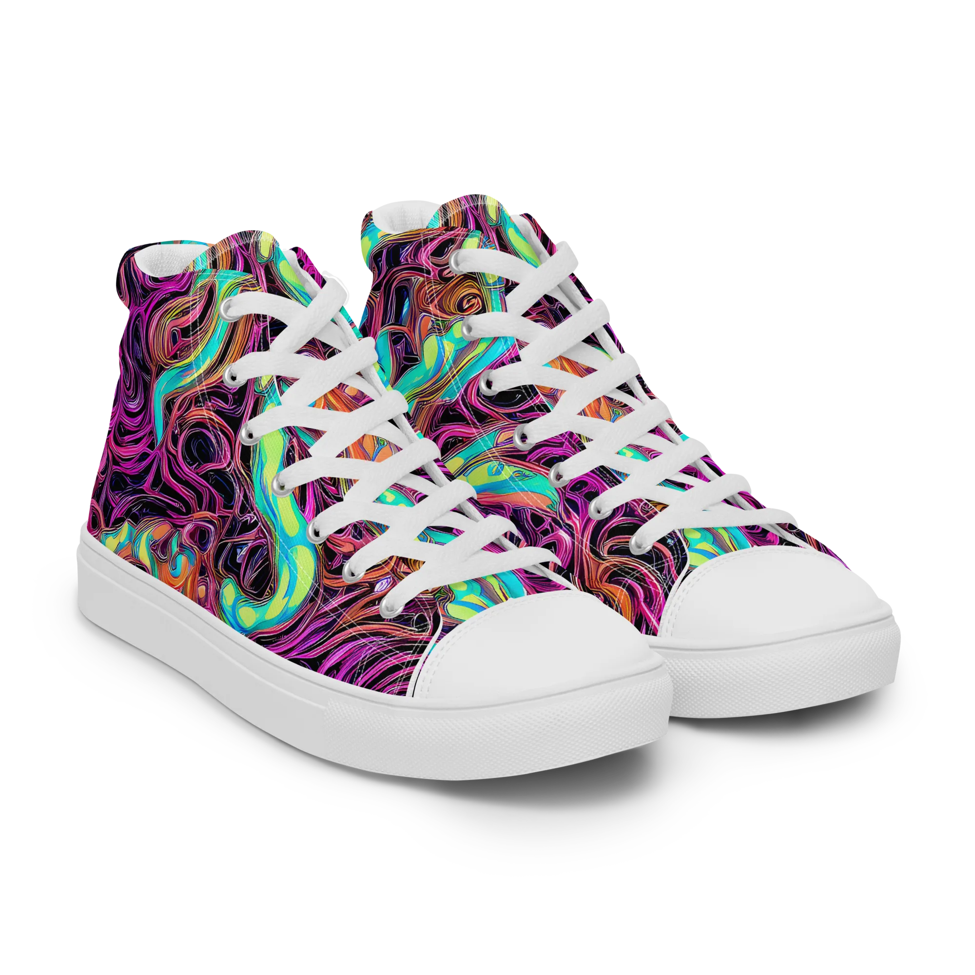 Neon Drizzle on Men's High Top Canvas Shoes — Right Front