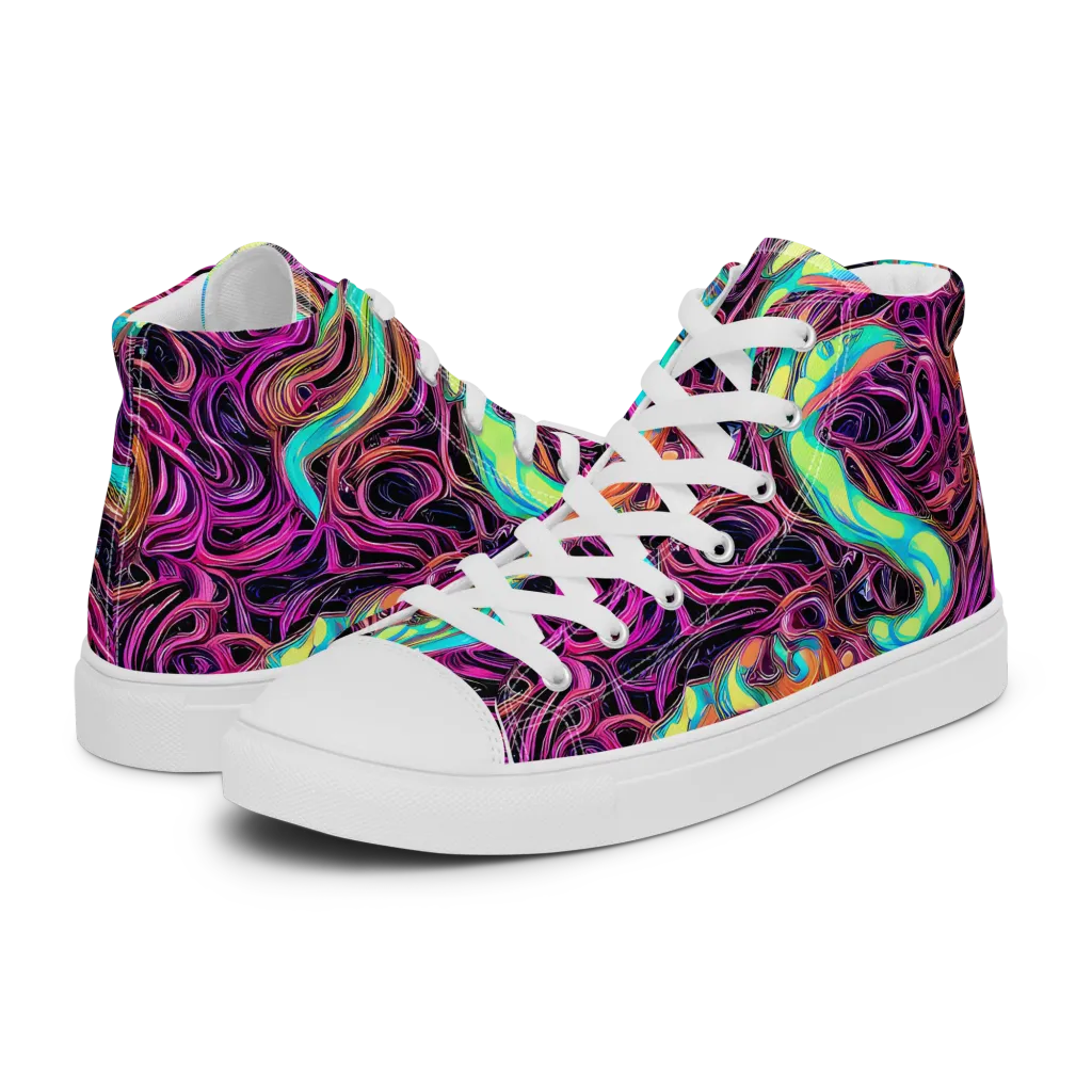 Neon Drizzle on Men's High Top Canvas Shoes — Left