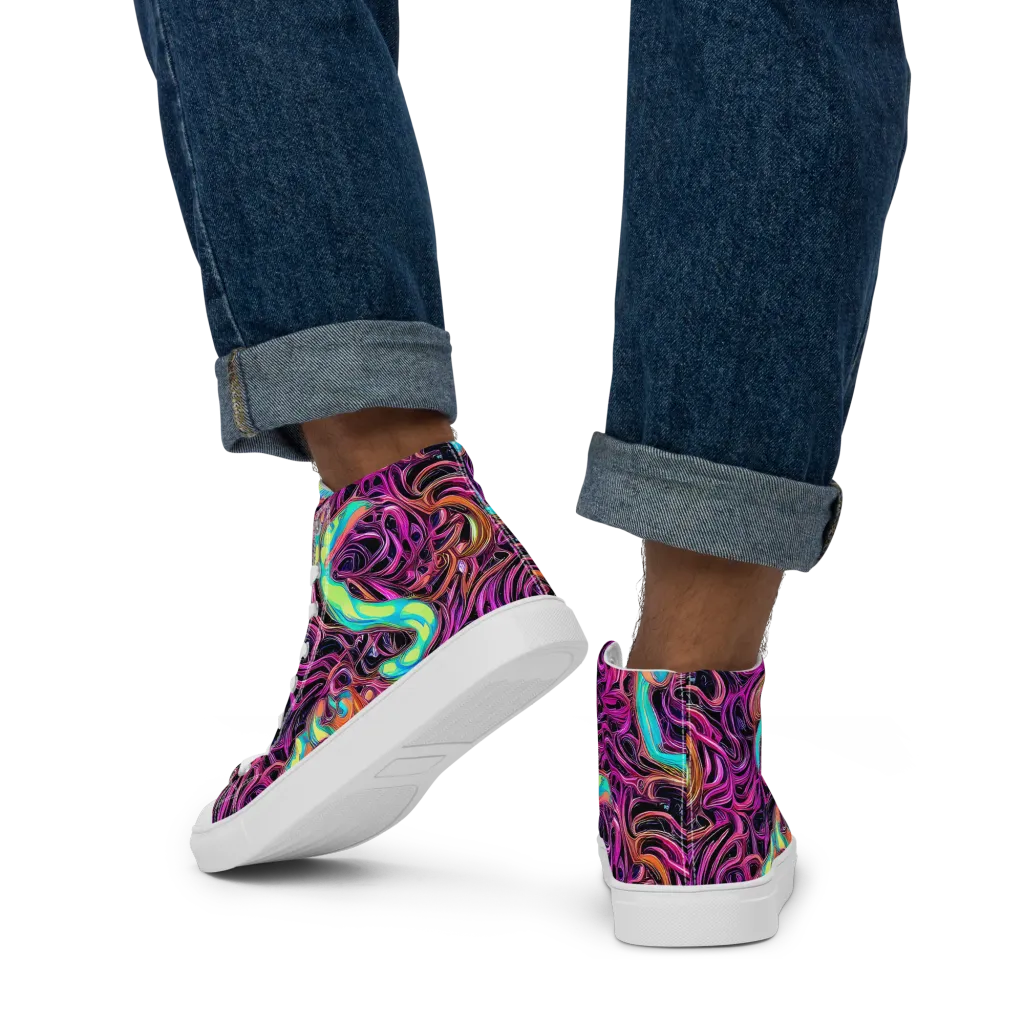 Neon Drizzle on Men's High Top Canvas Shoes — Back