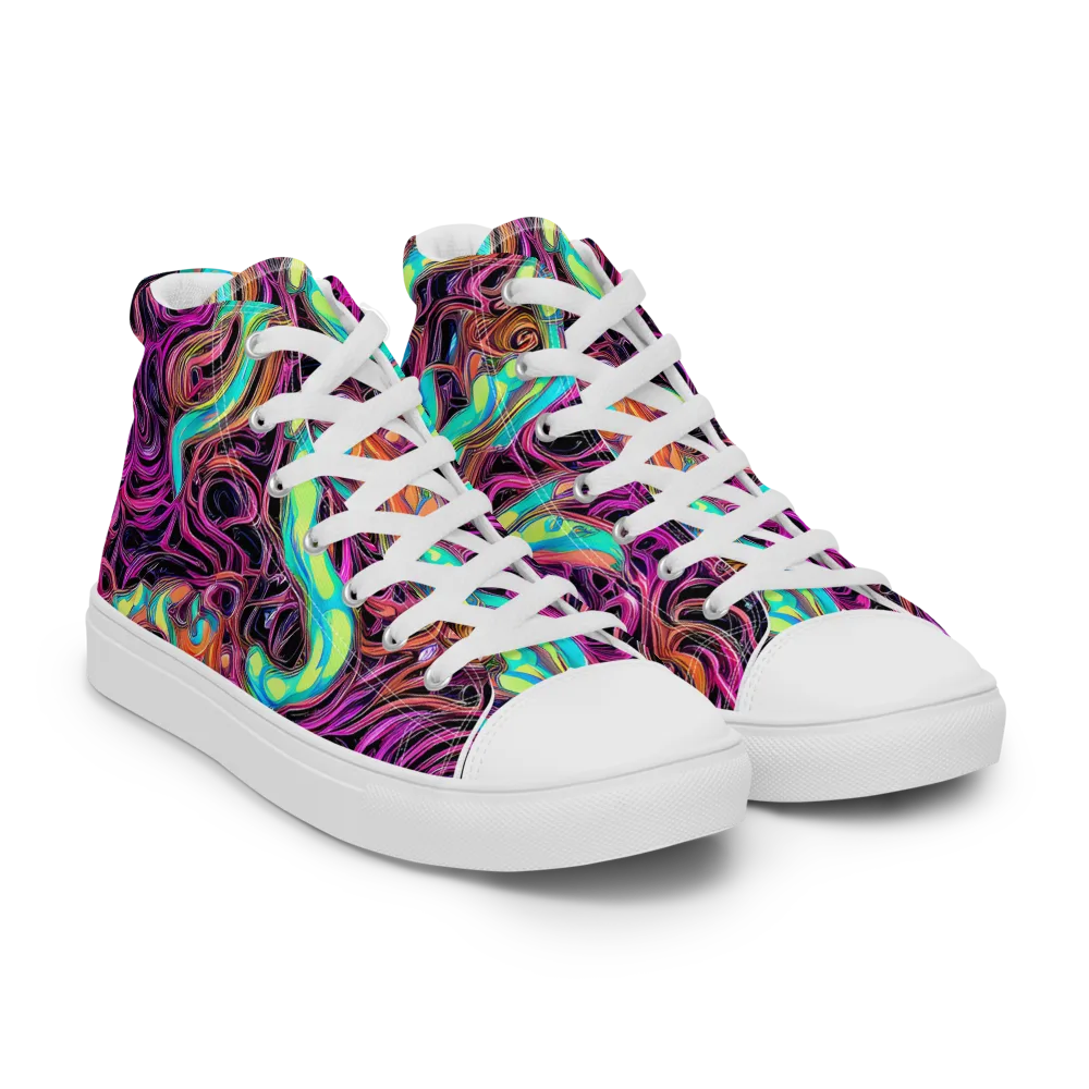 Neon Drizzle on Women's High Top Canvas Shoes — Right Front