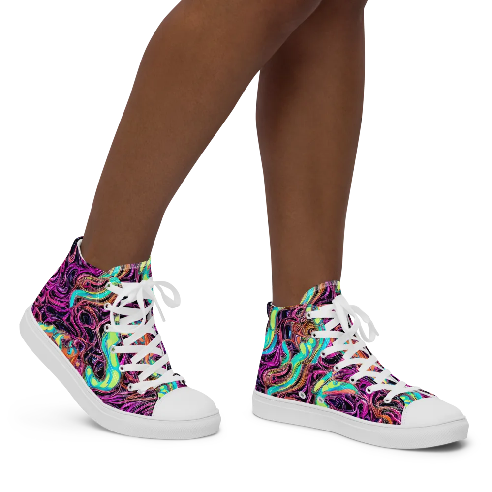 Neon Drizzle on Women's High Top Canvas Shoes — Right