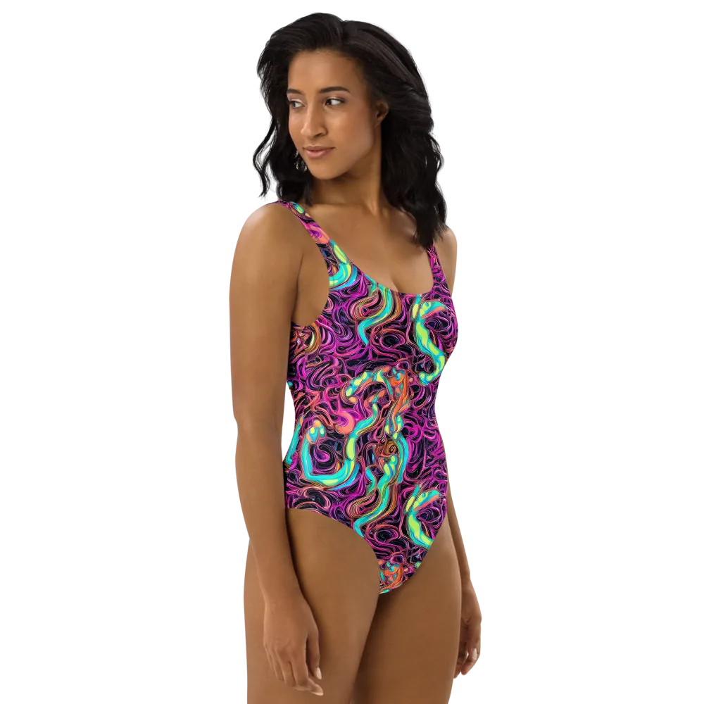 Neon Drizzle on One-Piece Swimsuit — Right