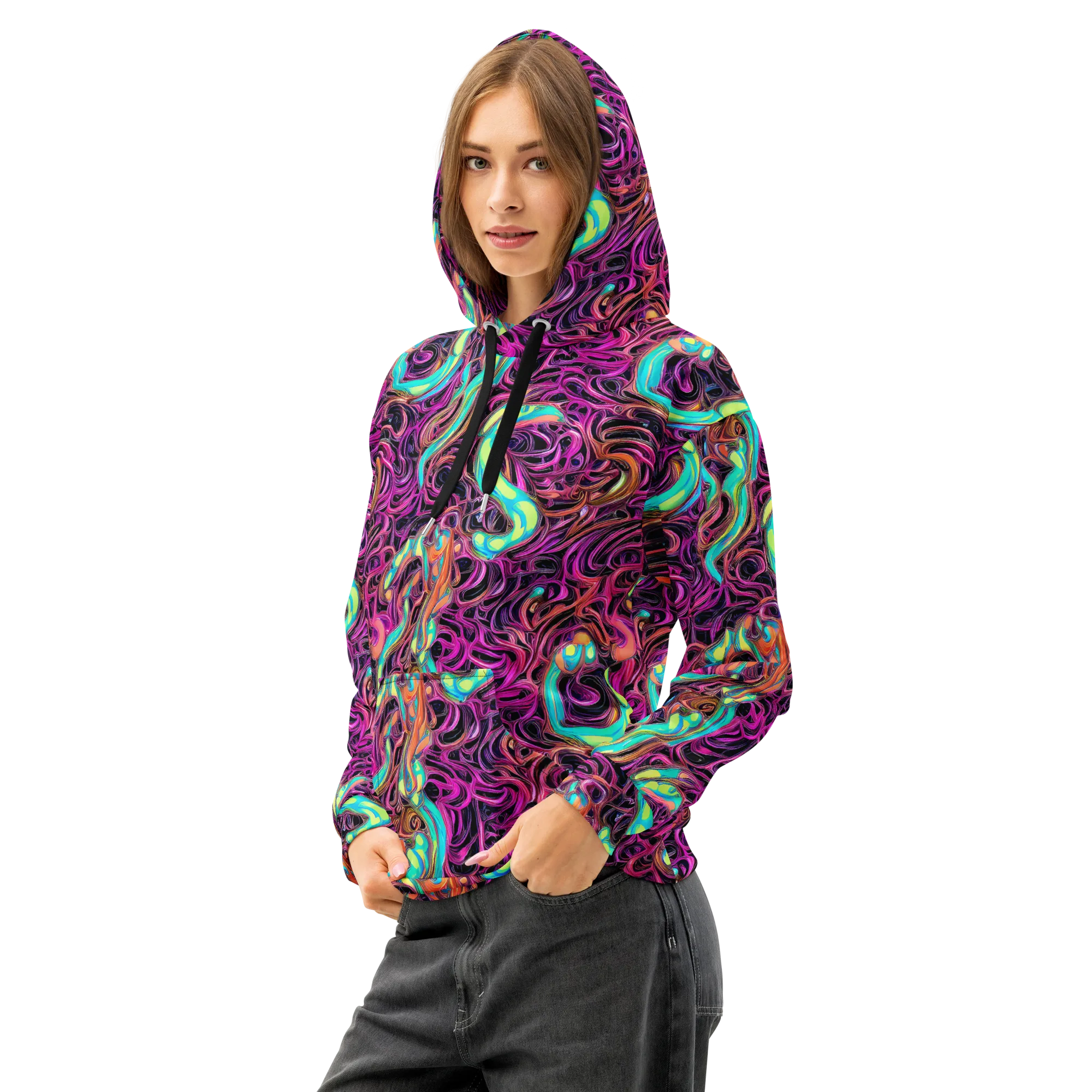 Neon Drizzle on Cotton Hoodie — Left Front