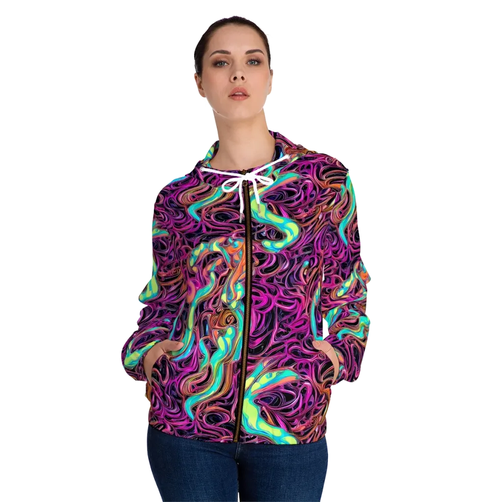 Neon Drizzle on Women's Full-Zip Hoodie — Front On Person