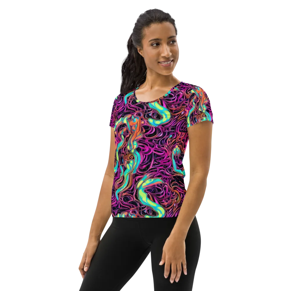 Neon Drizzle on Women's Athletic T-Shirt — Left