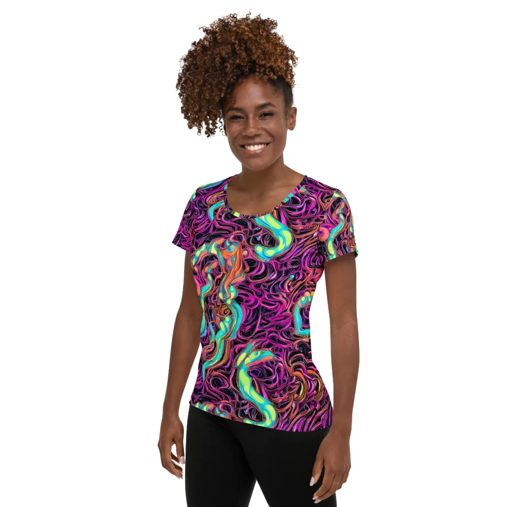 Neon Drizzle on Women's Athletic T-Shirt — Left
