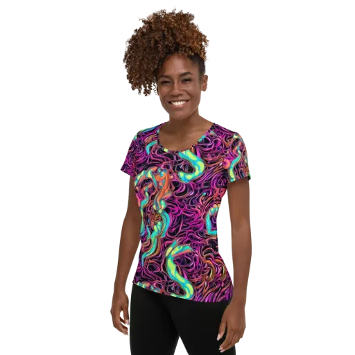Neon Drizzle on a Women's Athletic T-Shirt
