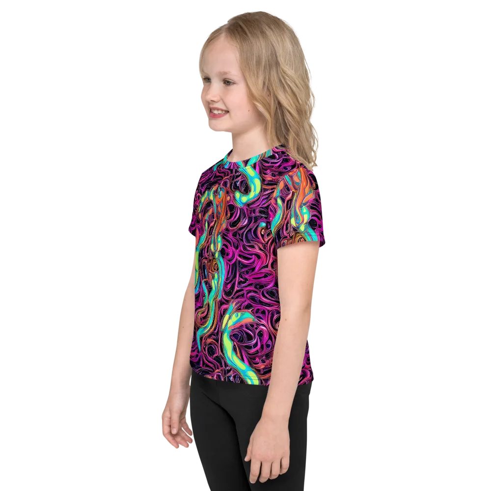 Neon Drizzle on Kids Crew Neck T-Shirt — Left