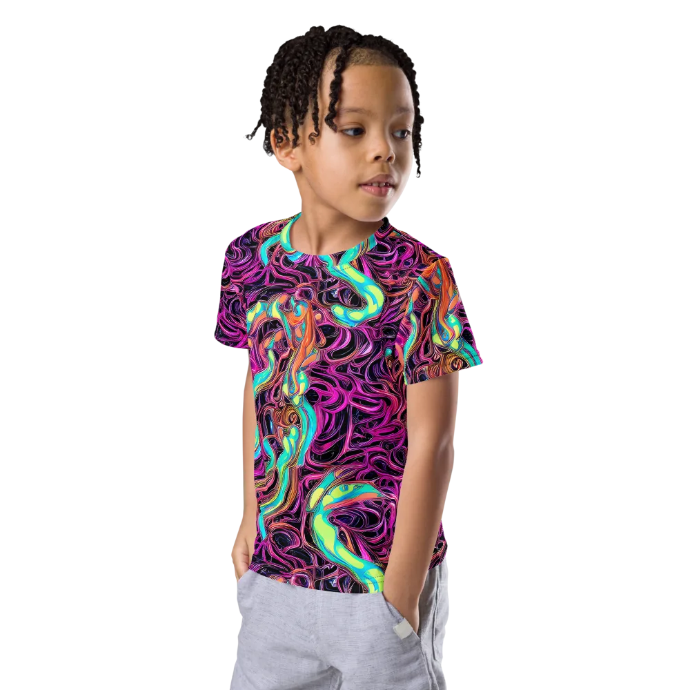 Neon Drizzle on Kids Crew Neck T-Shirt — Left Front