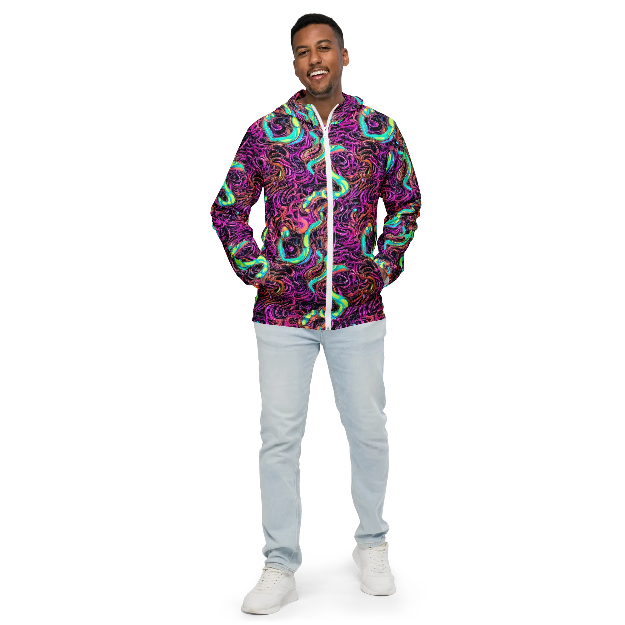 Neon Drizzle on Men's Windbreaker — Front