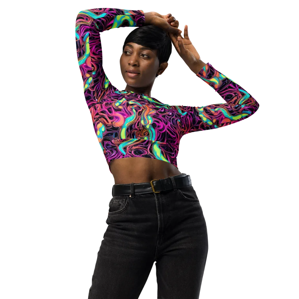 Neon Drizzle on Long Sleeve Crop Top — Front