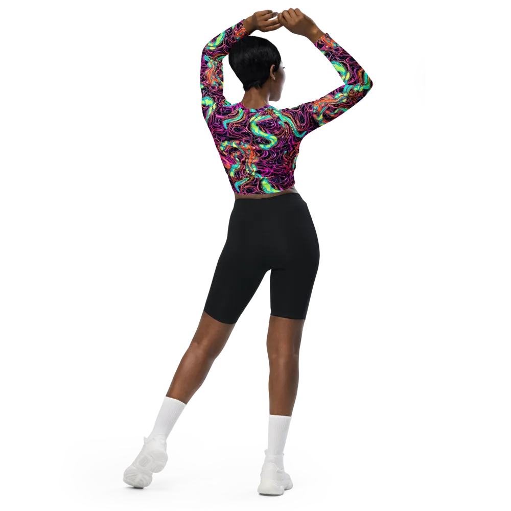 Neon Drizzle on Long Sleeve Crop Top — Back