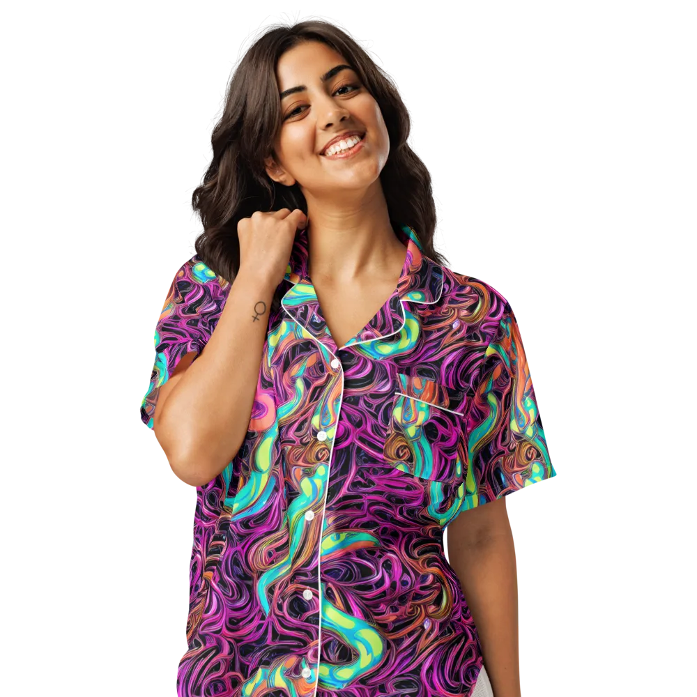 Neon Drizzle on Women's Short Sleeve Pajama Top — Front