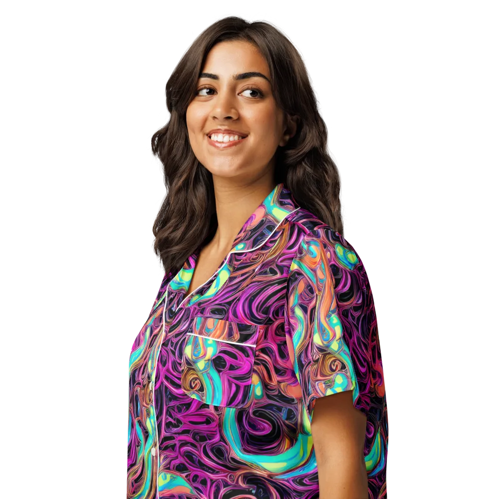 Neon Drizzle on Women's Short Sleeve Pajama Top — Left Front