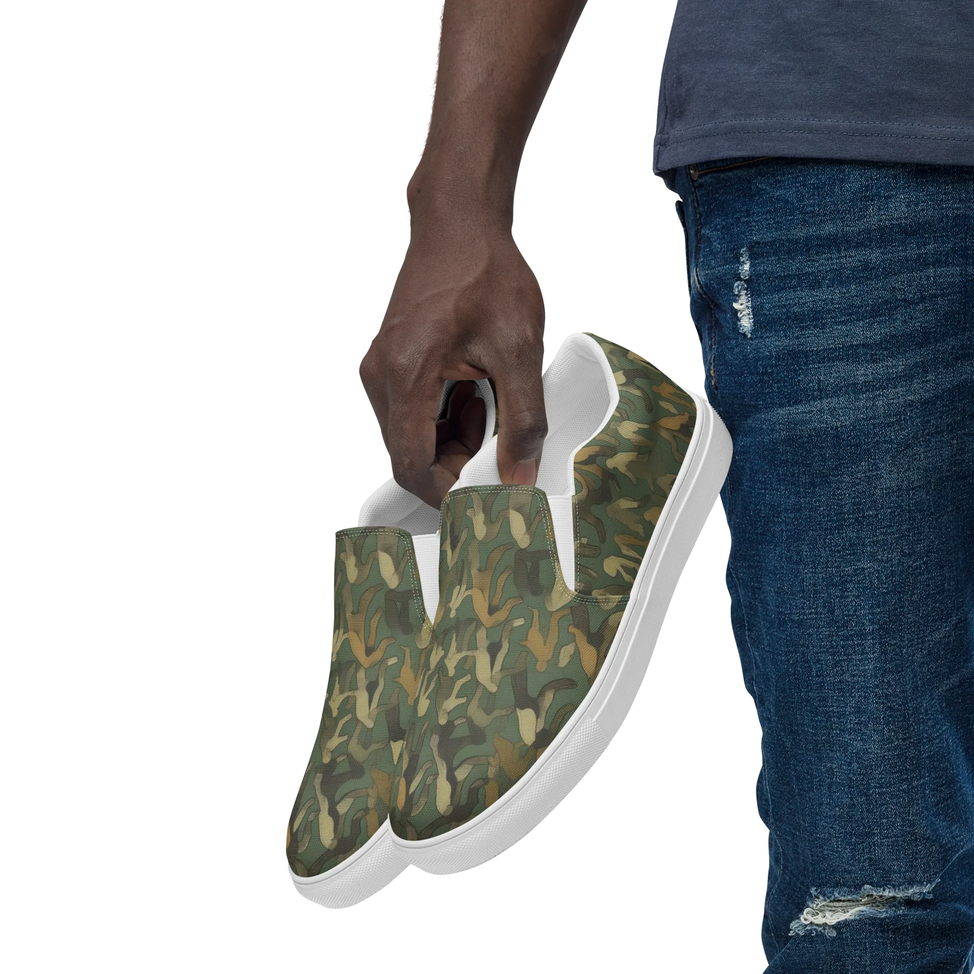 Moss Figures on Men's Slip-On Canvas Shoes — Left Front