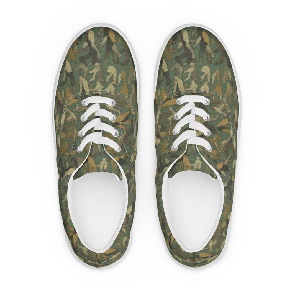 Moss Figures on Men's Lace-Up Canvas Shoes — Front