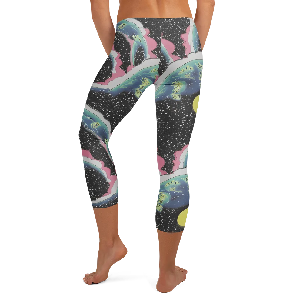 Lunar Waves on Capri Leggings — Back