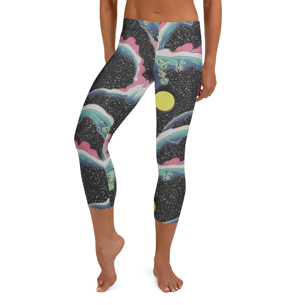 Lunar Waves on Capri Leggings — Front