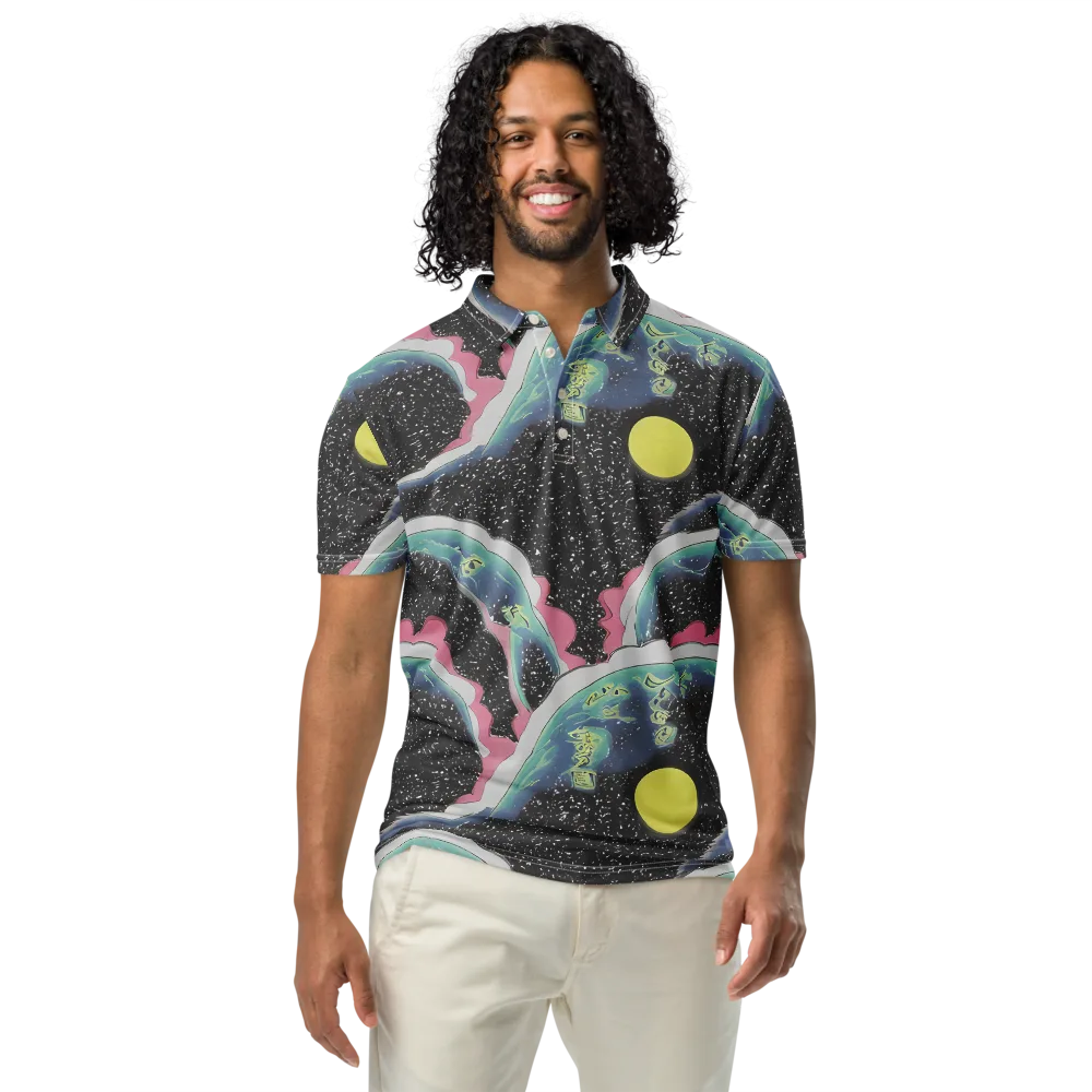 Lunar Waves on Men's Slim Fit Polo Shirt — Front