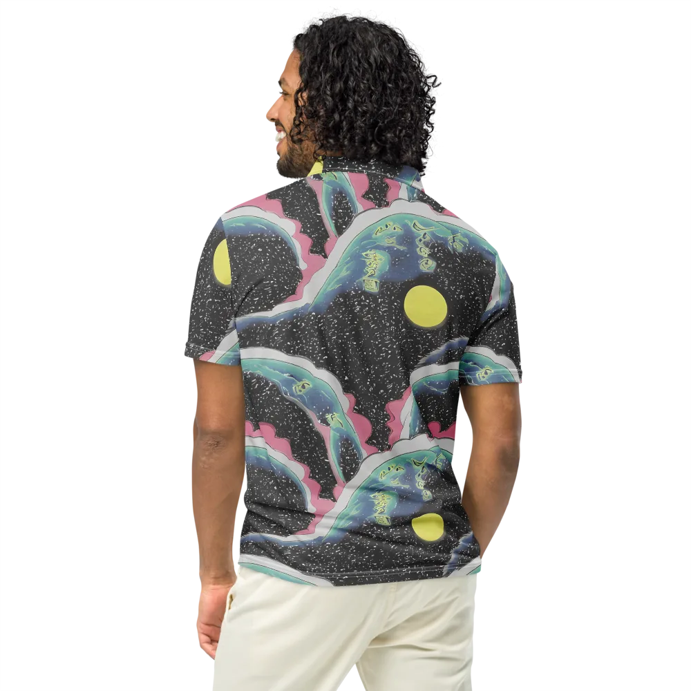 Lunar Waves on Men's Slim Fit Polo Shirt — Back