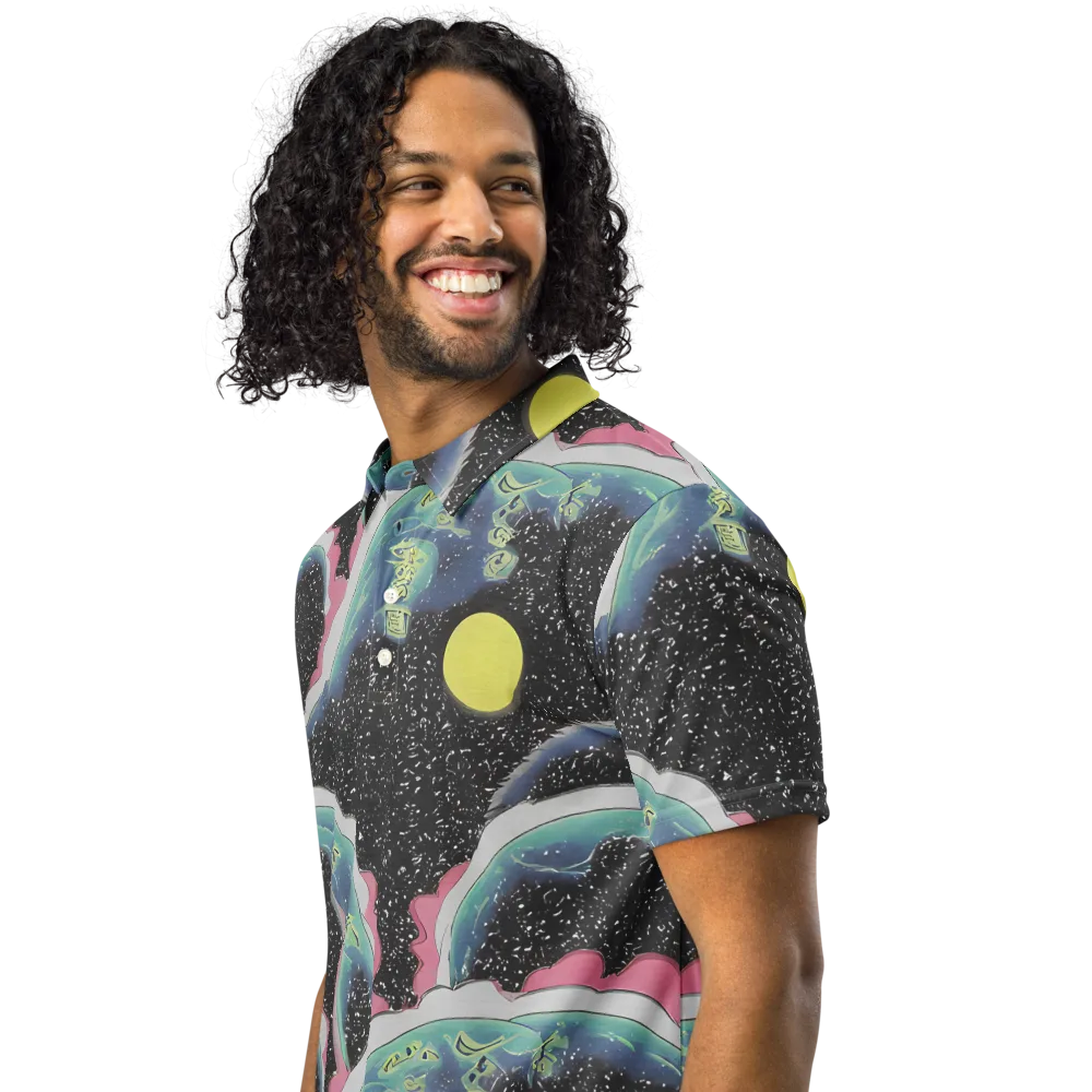Lunar Waves on Men's Slim Fit Polo Shirt — Left Front