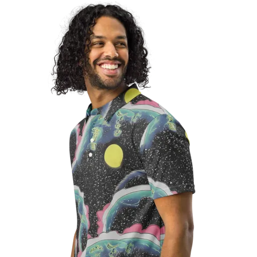 Lunar Waves on a Men's Slim Fit Polo Shirt