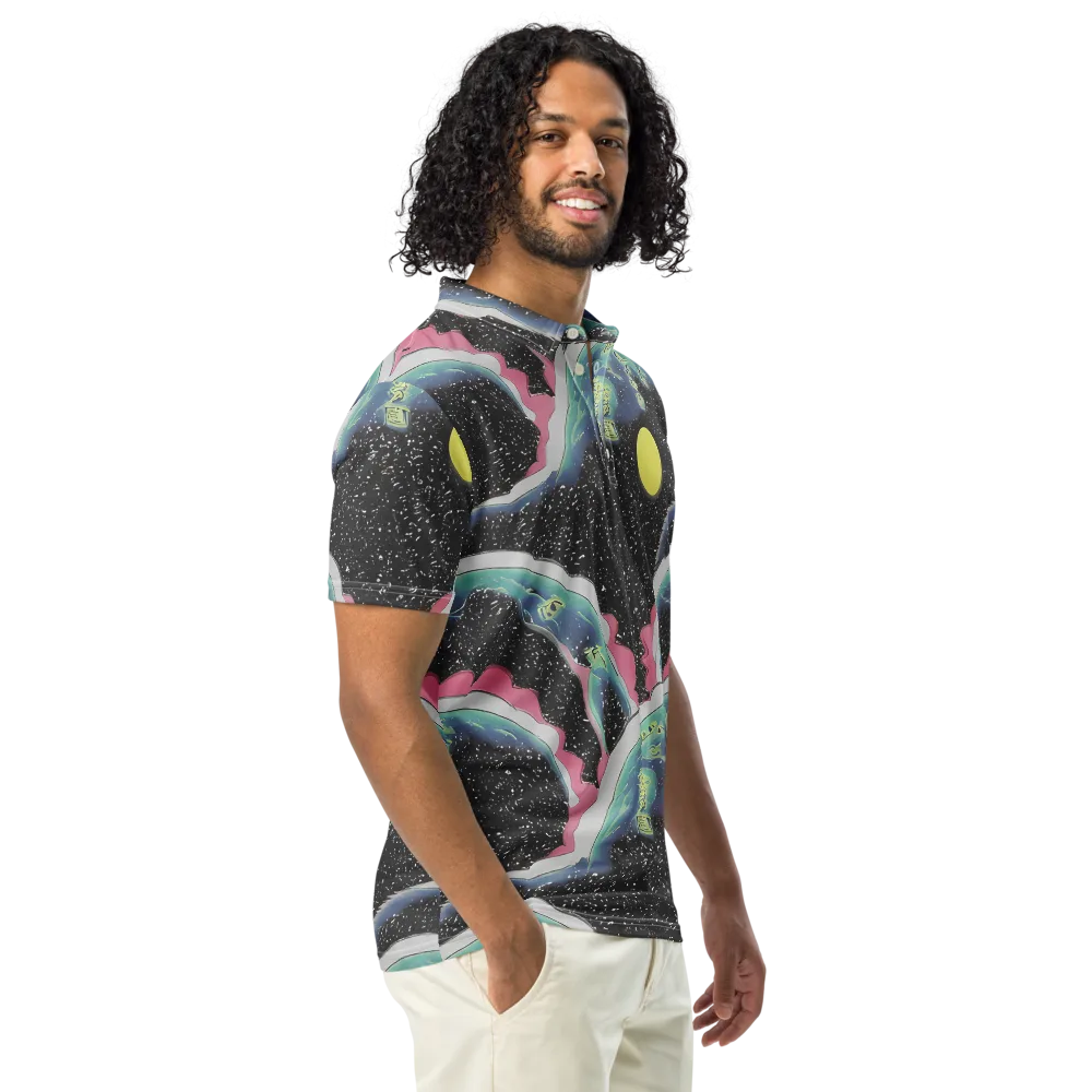 Lunar Waves on Men's Slim Fit Polo Shirt — Right Front