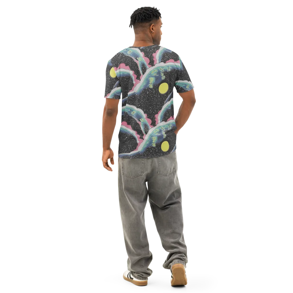 Lunar Waves on Men's Cotton Crew Neck T-Shirt — Back