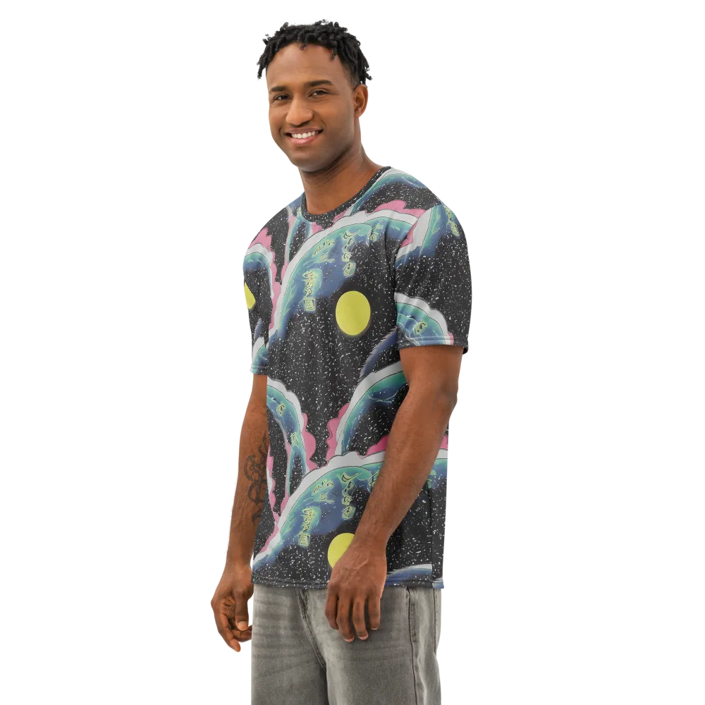 Lunar Waves on Men's Cotton Crew Neck T-Shirt — Left Front