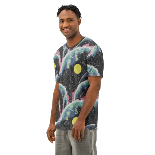 Lunar Waves on a Men's Cotton Crew Neck T-Shirt