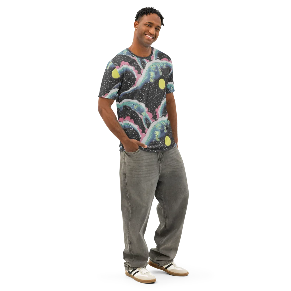 Lunar Waves on Men's Cotton Crew Neck T-Shirt — Right Front