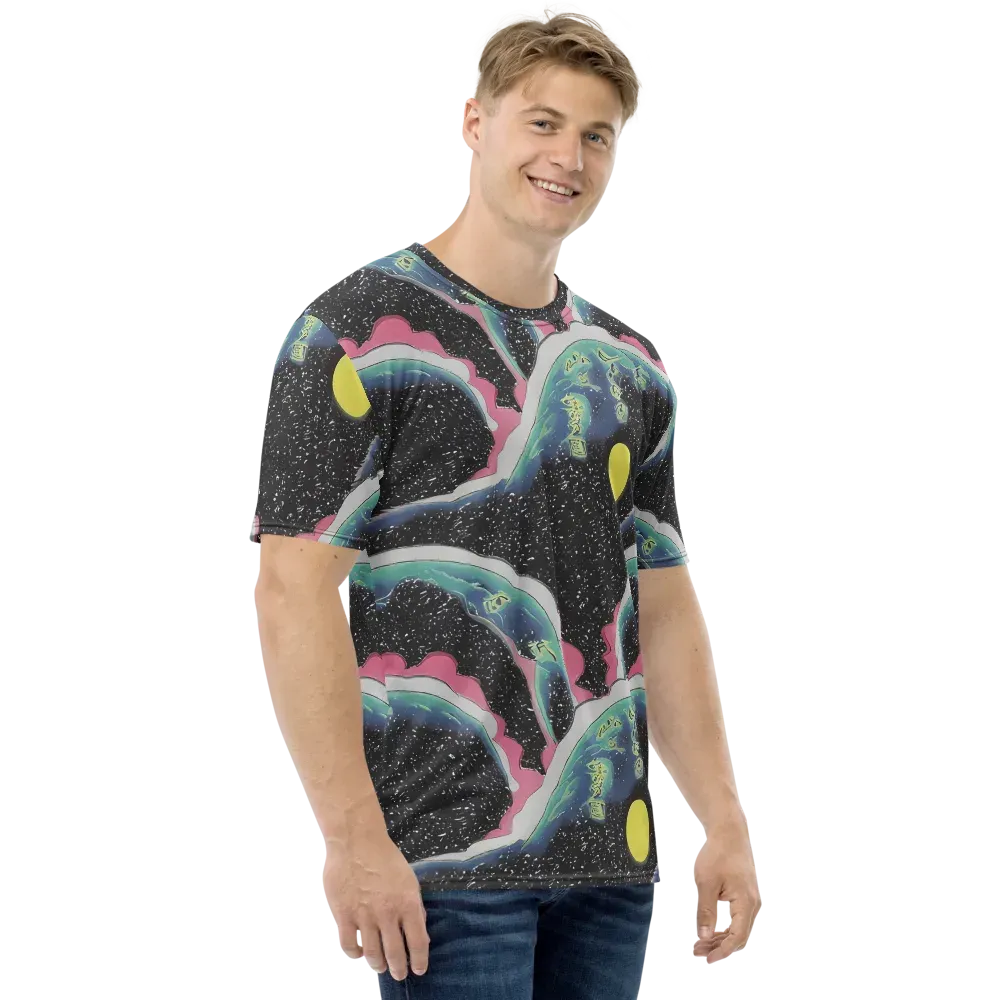 Lunar Waves on Men's Crew Neck T-Shirt — Right